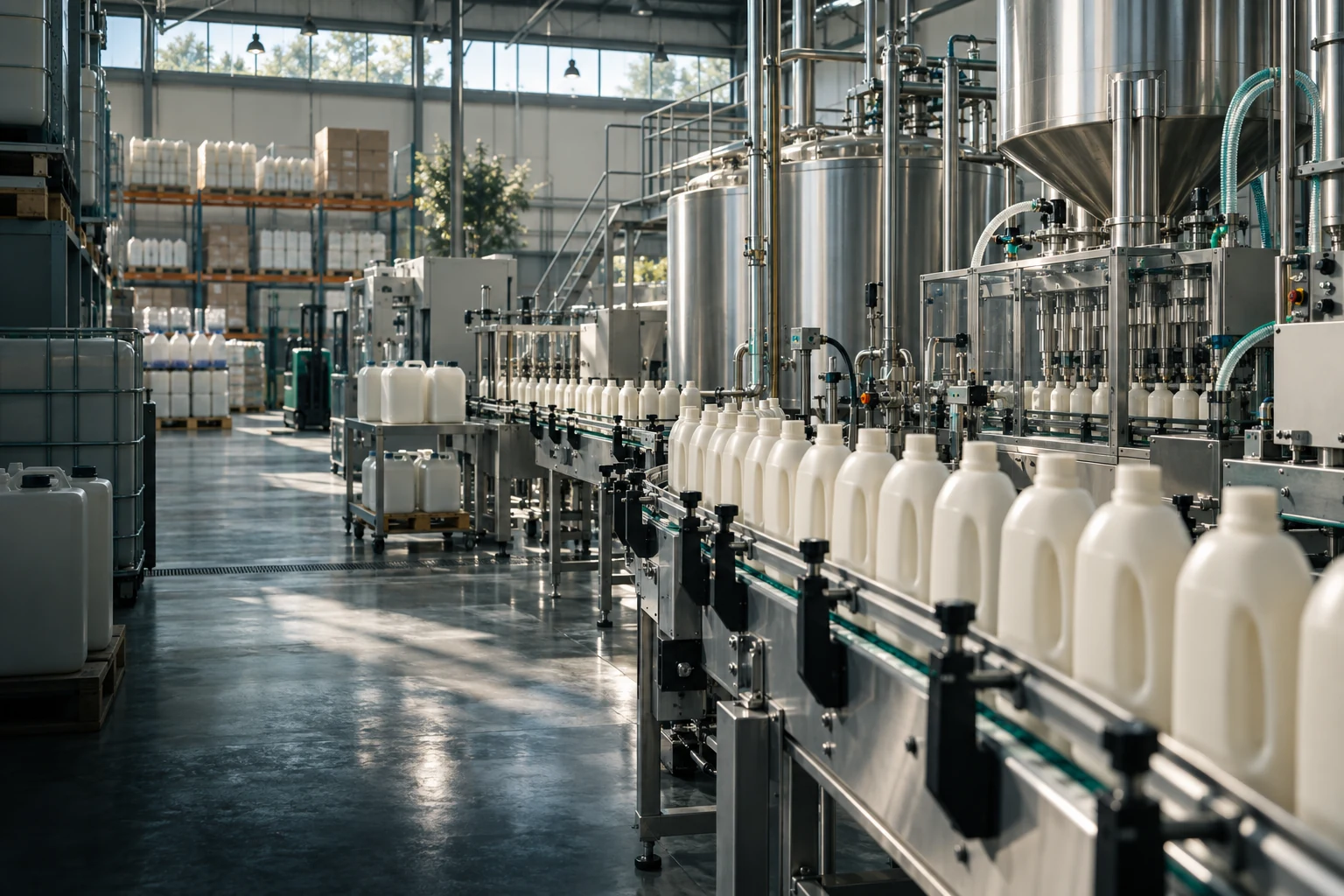 Illustration d’un atelier de fabrication et de conditionnement de produits d’entretien